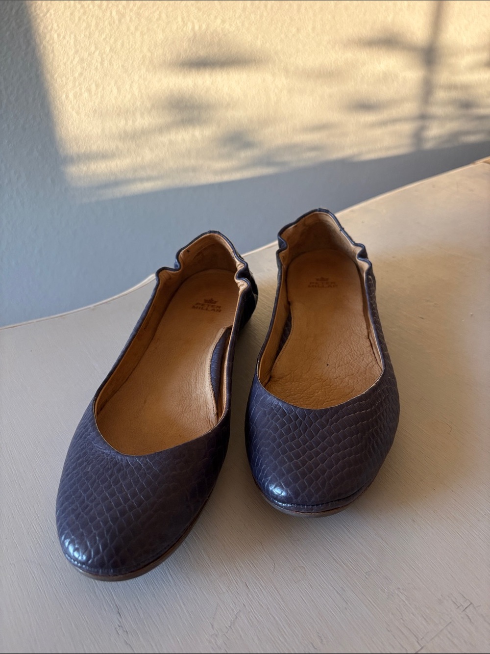 Peter Millar Women Ballet Flats Slip On Shoes Size 8 Navy Blue Leather Causal